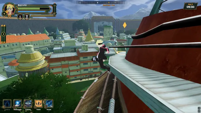 Boruto running on the Hokage tower roof